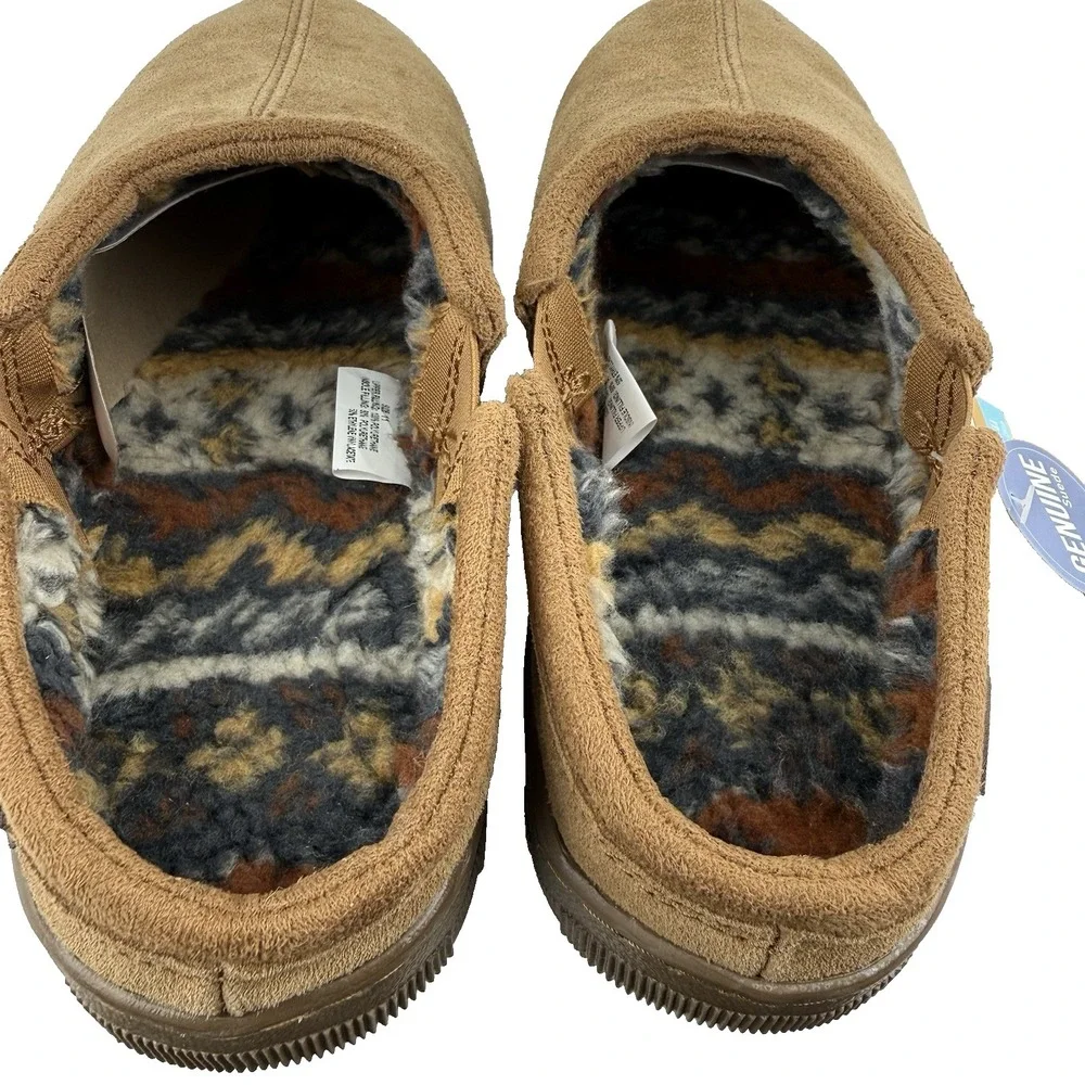 New Muk Luks Slipper Slide Shoe Mens US 11 Tan Suede Leather Plush Fleece Lined